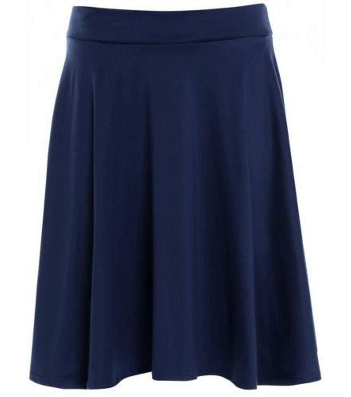 Fairy Boutique Women's Navy Elasticated Waistband Soft Stretch Skirt Knee Length Fla Swing Skater Midi Skirt