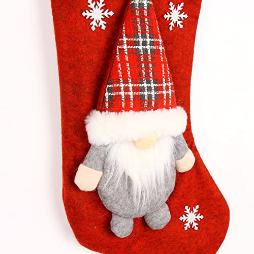 Decfine Set Of 2 Christmas Stocking Personalized 3D Gnome Couple Santa With Plaid Fabric Felt Cuff Gift Bags For Kids Holiday Fireplace Hanging Christmas Party Mantle Decorations(Gnomes Stocking-01) #TOP6
