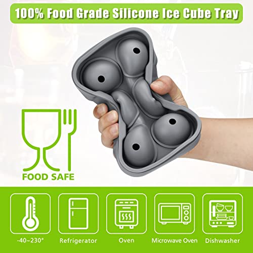 Ice Cube Tray, AiBast Ice Trays for Freezer With Lid, 3 Pack Silicone Large Round Ice Cube Tray, Sphere Square Honeycomb Ice Trays for Whiskey With Covers&Funnel, Reusable Whiskey Ice Ball Mold Grey