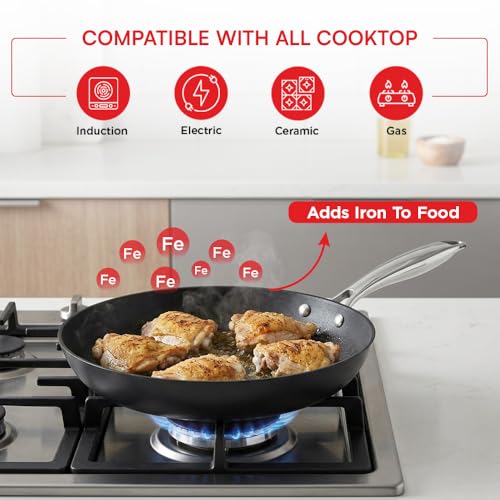 Image of Vinod Ferona Lightweight Cast Iron Frying Pan -1 L, 22 cm | No Seasoning Required | Steel Riveted Handle | Metal Spoon Friendly | Gas Stove Compatible | Rust-Proof | PTFE & PFOA Free | 2-Year Warranty