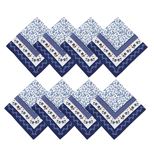 Home Bargains Plus Blue Provence Rooster Bordered Fabric Napkins, Stain And Water Resistant, Wrinkle Free Country Napkins, Set Of 8 Napkins #TOP9