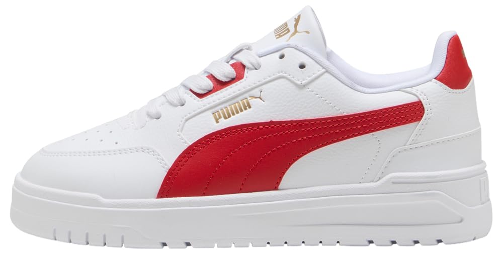PUMA Shuffle Downtown LO JR Sneaker, White-Candy Apple Gold, 6 UK