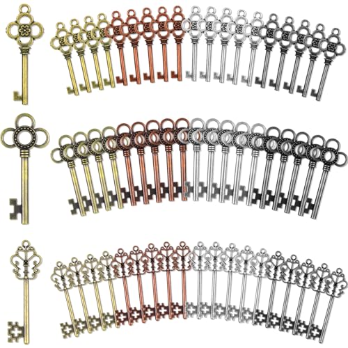 Hotop 60 Pcs Vintage Large Skeleton Key Set Finish Skeleton