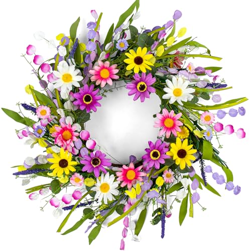 Yawwind 18 Inches Farmhouse Spring Wreaths for Front Door Summer