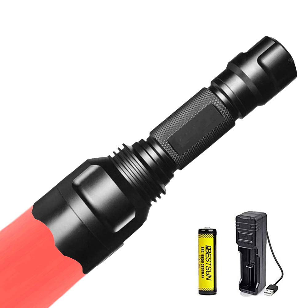 Bestsun Men's Red Beam Red Light Torch, Red Hunting Flashlight Signal Torches Zoomable Adjustable Focus 1 Mode For Night Vision Astronomy Fishing Aviation(Red Beam)