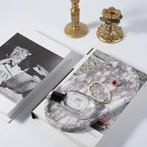 Image of Koville Real Luxurious Natural Marble Vanity Tray, 10 inchx5 inch Calacatta Viola Marble Catchall Tray for Bathroom, Stone Perfume Trays Jewelry Dish for Dresser, Genuine Stone Storage Tray for Home Decor