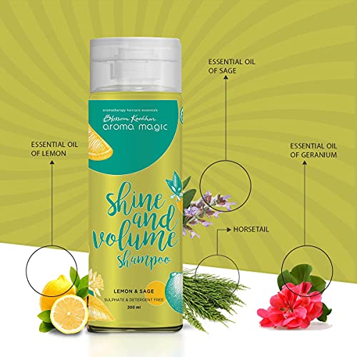 Image of Aroma Magic Shine & Volume Shampoo | Antifungal, Oil-Balancing, Boosts Shine & Texture | with Lemon & Sage Essential Oils | Vitamin A, C & D | All Hair Type | 200ml (Pack of 2)