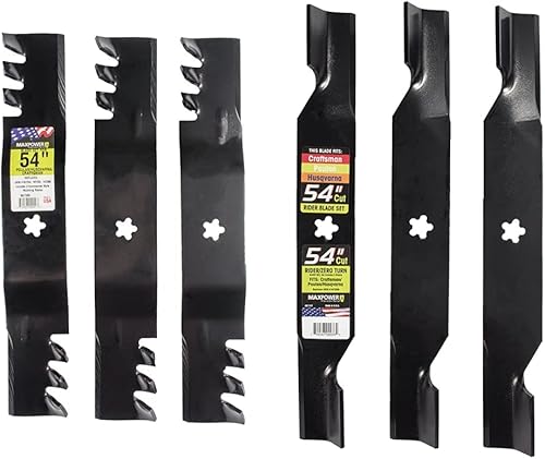 Maxpower Juego de mantillo comercial de 3 cuchillas para cortacéspedes de corte de 54 pulgadas, Husqvarna, Poulan (561738XB) + juego de 3 cuchillas