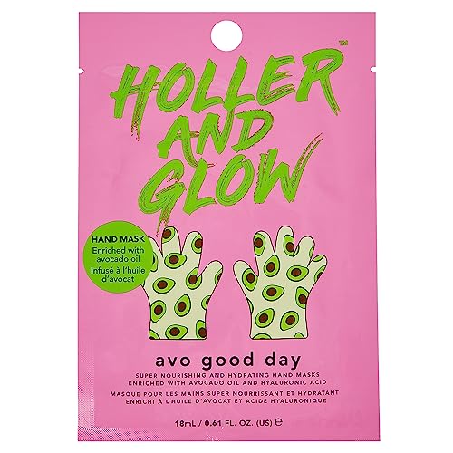 Holler And Glow Avo Good Day Printed Hand Masks, Enriched with Avocado Oil & Hyaluronic Acid, Moisturises & Softens Dry, Cracked Skin, For All Skin Types, 18 ML