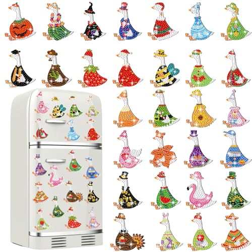 Liliaafar 30 Pcs Diamond Painting Magnets Set Diamond Art Magnets for Fridge Refrigerator Magnetic Stickers for DIY Crafts 5d Rhinestones Gem Art Painting Kits for Adults Beginners(Goose)
