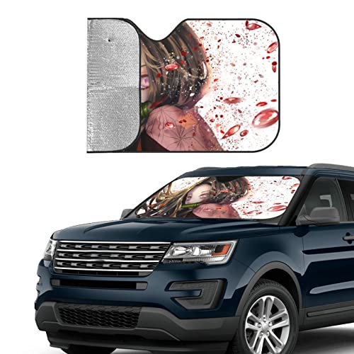 Anime Car Windshield Sun Shade For Trucks Funny Foldable Heatshield Sunshade For Car Windshield，Car Shade Front Windshield Car Accessories Blocks Uv Rays Sun Visor Protector Keep Cool 51.2X27.5Inch #TOP3