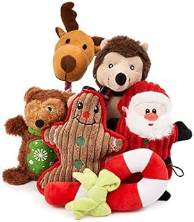 THE TWIDDLERS - 6 Pieces Christmas Squeaky Washable Plush Toys for Pets in Assorted Xmas Designs and Sizes That Your Pets Will Love