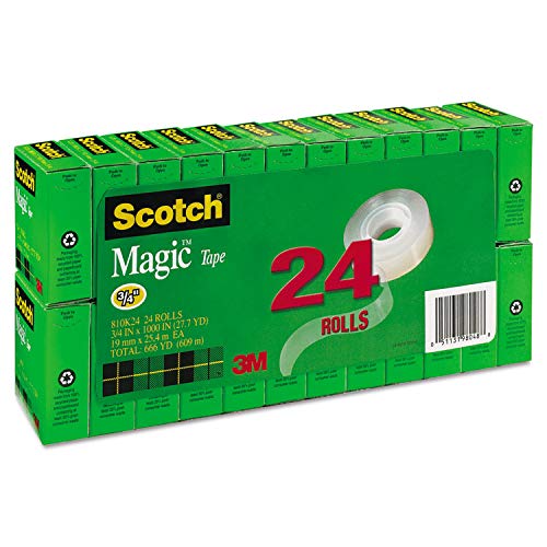 Fita mágica Scotch 810K24, núcleo de 2,5 cm, 0,9 cm x 2,5 m, 24 unidades, transparente