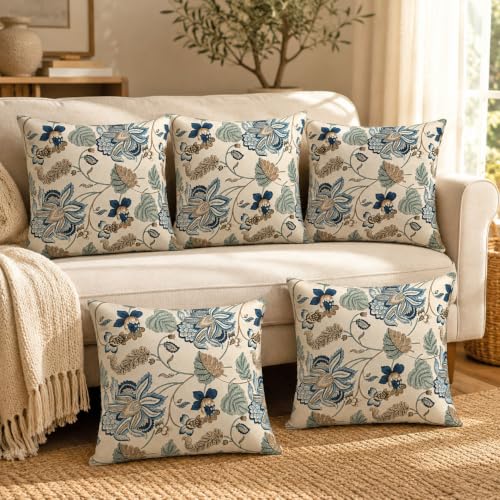 Image of Clasiko Cotton Cushion Covers 16x16 Inches Pack of 5 | Azure Fern