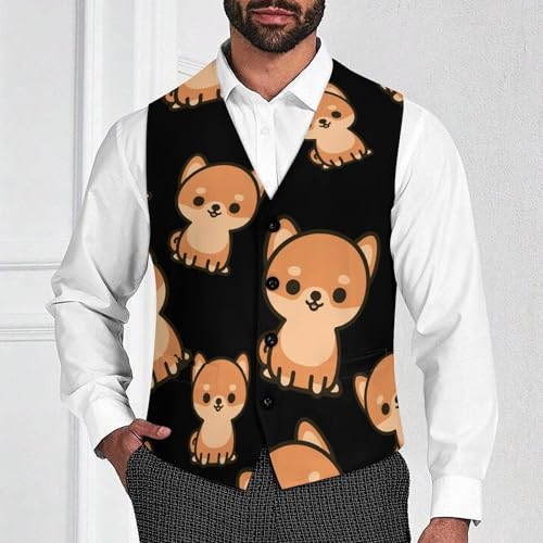 Shiba Inu Dog Men's Formal Suit Vest for Business Formal Or Casual Dress Waistcoat Wedding2