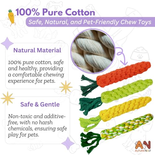 Image of 4PCS Mixed Color Woven Pet Chew Set (Yellow, Green, Orange, Rainbow), Dog Chew Toys, Cat Teething Toys, Durable & Safe Interactive Pet Toys