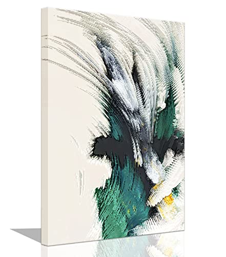 Large Framed Abstract White Green Canvas Wall Art Modern Line Decor Picture Emerald Green Texture Zen Prints Painting For Living Room Office Porch Stair Corner Ready To Hang #TOP1