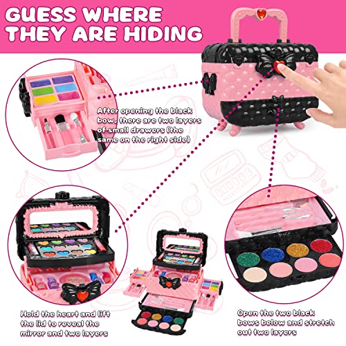 54 Pcs Kids Makeup Kit for Girls, Princess Real Washable Pretend Play Cosmetic Set Toys with Mirror, Non-Toxic & Safe… - Image 3