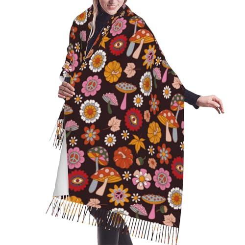 70s Groovy Hippie Retro Pashmina Shawls Scarf Wraps for Women, Fall Winter Large Blanket Scarf Fashion Scarves