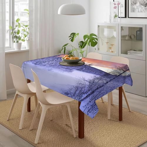 HWFOI Homes Mantel Estampado de 152x228 cm,para 100% algodón,Lavable a máquina,Duradero,Rectangular,para casa,Restaurante,Invierno, río congelado en un Paisaje Invernal Laponia finlandesa al Amanecer