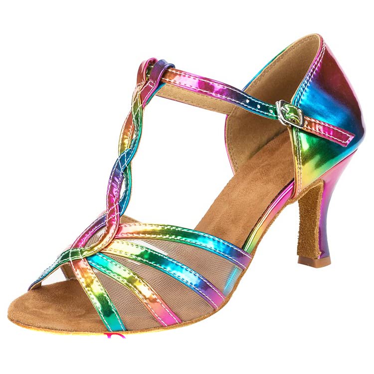 denova's Women's Patent High Heel Ankle Strap Indoor and Outdoor Dance Sandal for Latin Slasa Ballroom
