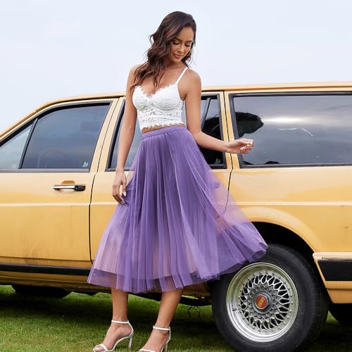 Women's Midi Skirt Tulle Skirt Layered Sequin Pleated Skirt High Waist Gradient Skirt2