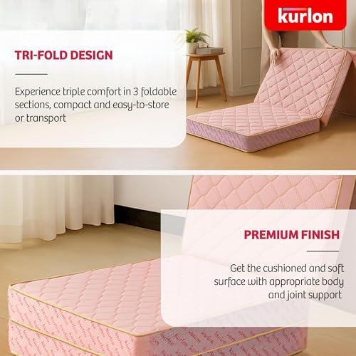 Image of Kurlon Aaram Mattress | Tri-Fold Mattress | Travel Mattress | Medium-Firm Support | Rubberized Natural Coir | Compact & Easy Storage | Double Size | 72x48x4 | 3 Yrs Warranty
