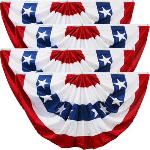 HOOSUN 4th of July Decorations American Flag Bunting for Outside Patriotic Fourth of July Bunting Memorial Day Decorations USA Pleated Fan Flag 1.5x3 FT Red White and Blue Buntings Banner 4 Pack