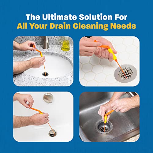Flexisnake Drain Weasel Sink Snake Cleaner - 18 Inch - Drain Hair Clog Remover Tool With Rotating Handle & 5 Wand Refills - Thin, Flexible, Easy To Use On Most Drains & Grates - Made In Usa - (5-Pack) #TOP2
