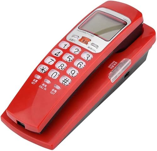 Diyeeni FSKDTMF Teléfono de identificación de llamadas, teléfono con cable, teléfono de extensión de moda para el hogar. (rojo)