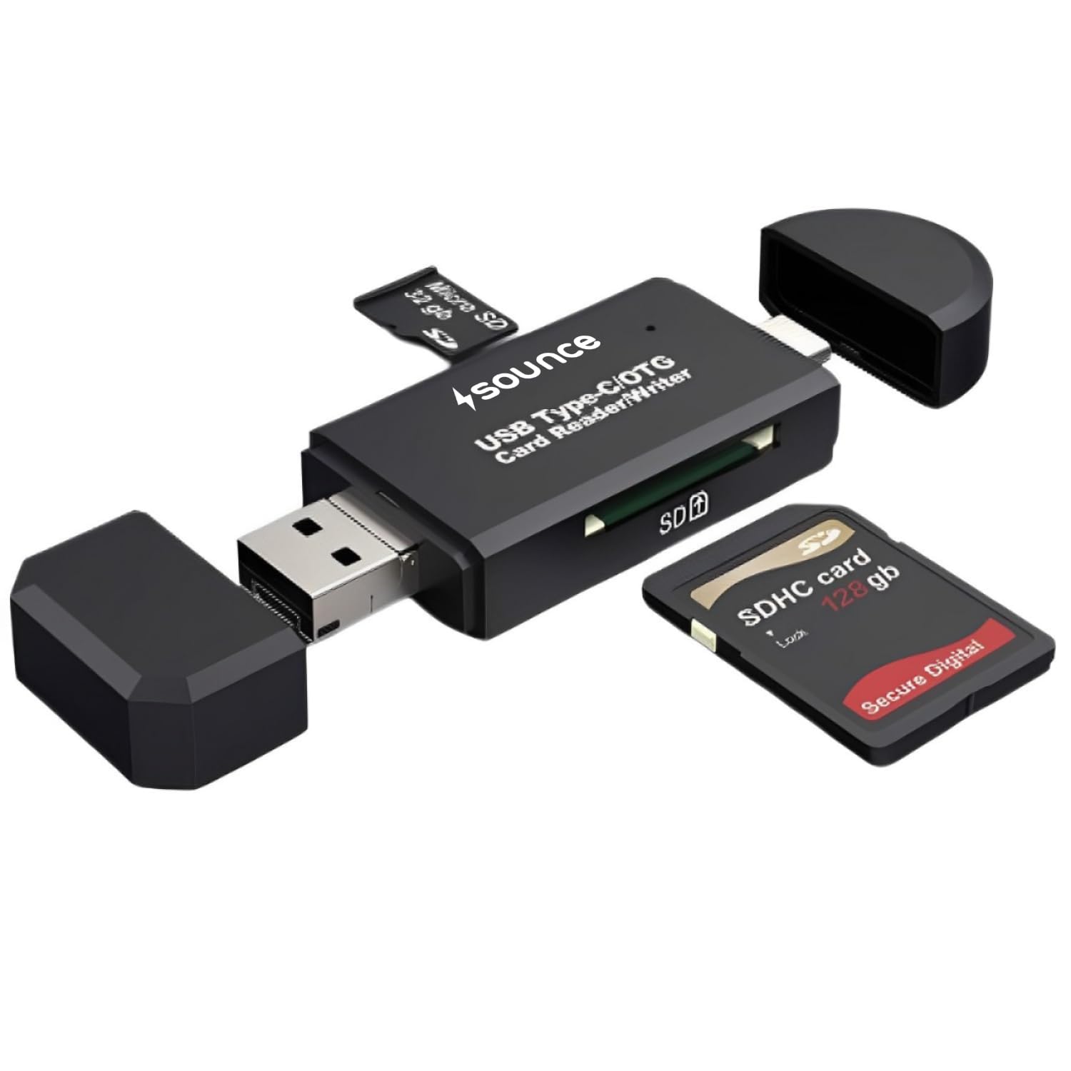 Sounce 3 in 1 SD Card Reader USB Type C, USB 3.0 and Micro USB OTG Memory Card Adapter, Portable for TF, SD, Micro SD, SDHC, MMC, RS-MMC and Micro SDXC - Black (B0CSKVQJ99) Amazon Price History, Amazon Price Tracker