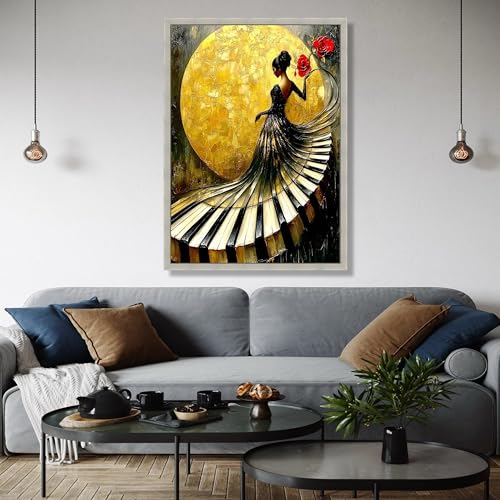 Impression toile robe de piano art musical doré - 3