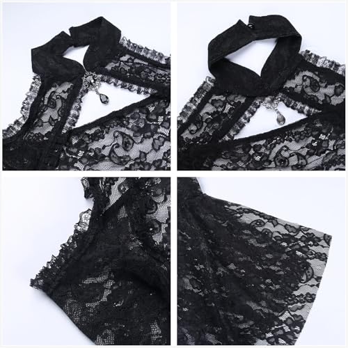 Image of Goth Bolero Shrug Women Lace Sheer Mesh Gothic Flare Sleeve Emo