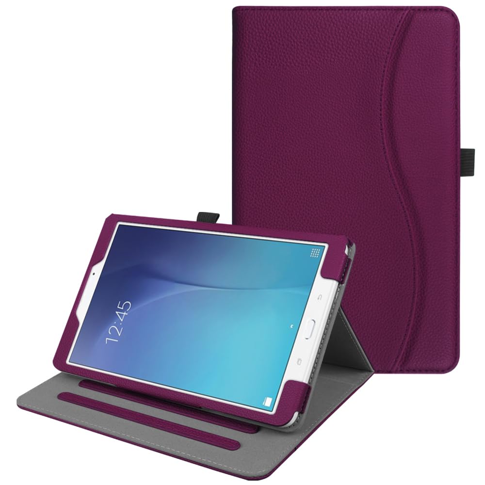 Fintie Case for Samsung Galaxy Tab E 9.6 2015 (Model SM-T560/T561/T565/T567), Corner Protection Multi-Angle Viewing Stand Cover with Pocket, Purple