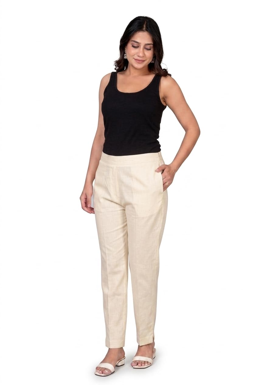 Cotton Lycra Women Trouser Pant | Solid Slim Straight Fit Stretchable Pants for Women | Casual, Office Wear & Formal Bottom Wear_ Off-White_Toruser_013-picture-21