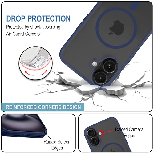 Image of CEDO Cover for iPhone 16 | Compatible with MagSafe Wireless Charging | Designed with Magnetic Lock Shockproof Phone Bumper Transparent Back Case Cover (Navy Blue)