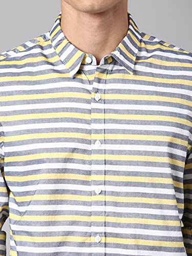 Image of Dennis Lingo Men's Cotton Slim Fit Striped Casual Shirt (Long Sleeves)