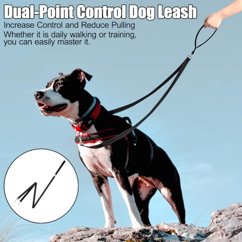 Adiwo Anti Zug Hundegeschirr, Keine Verwicklung Reflektierend Doppelleine, für große mittlere Hunde Anti-Zieh Geschirr Hundeleine, Schwarz