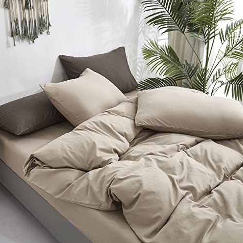 Image of KAREVER Deep Champagne Comforter Set King Cream Coffee Bedding Set Khaki Blanket Women Soft Dark Champagne Bedding Set Men Breathable Taupe Comforter Set King