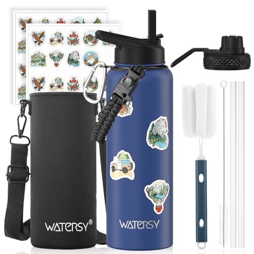 Image of 40oz Insulated Water Bottle (Cold for 48 Hrs),BPA Free&Leak Proof,Stainless Steel Water Flask,Water Jug with Straw Spout Lids for Gym,Hiking,Travel,Deep Blue