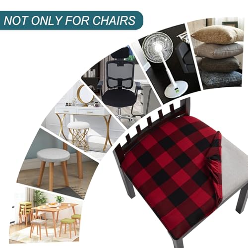 Image of SearchI 6 Pack Christmas Seat Covers for Dining Room Chairs Stretch Printed Xmas Chair Seat Covers,Removable Upholstered Chair Seat Protector for Christmas Decoration,Kitchen,Office (Black /Red Plaid)