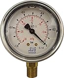 Hochwertiges Vakuum-Druckmessgerät für Vakuumpumpen und Vakuumkammern aus Edelstahl, mit Glycerin gefüllter Bourdon-Tube, Vakuum / Manometer Von Applied Vacuum Engineering