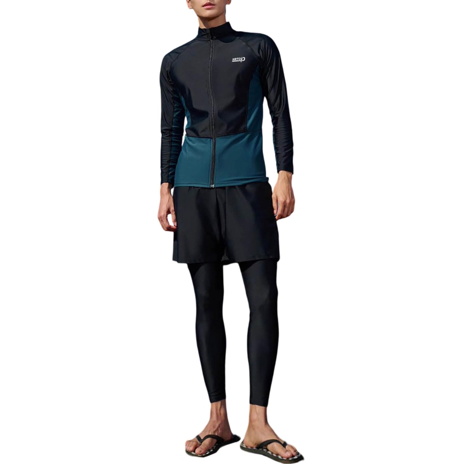 Generisch Herren Neoprenanzug Übergröße Langarm Reißverschluss Hose Sonnenschutz Surf Schnorchel Badeanzug Farbblock Set