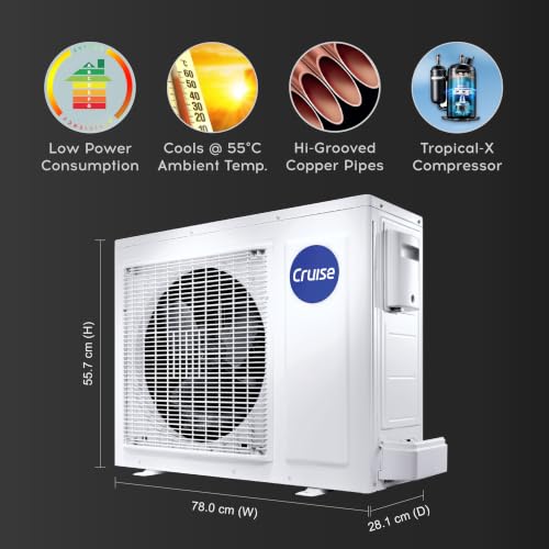 Image of Cruise 1.6 Ton 3 Star Inverter Split AC (CWCVBM-VP3F193BL, Piano Black) | Heavy Duty Cooling at 55C, 2026 Model, Long Airflow, 100% Copper, Convertible 5-in-1, 4-Way Swing, PM 2.5 Filter