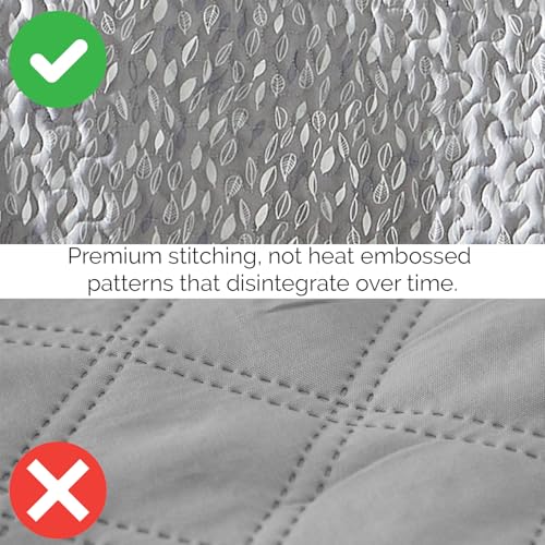 Image of Southshore Fine Living, Inc. Twin Daybed Comforter Set, 6-Piece Bedding Set with Daybed Cover, 3 Pillow Shams, Bed Skirt, Throw Pillow - Twin Day Bed Quilt Set, Botanical Leaves Grey