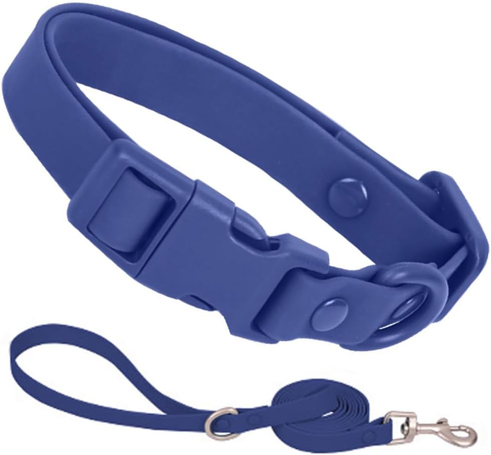 Red Rubber Dog Collar and Leash Set, Waterproof Silicone Plastic PVC Washable Quick Release Buckle Water Swim Girl Dog Collars for Small Medium Large Pet Female Dogs, L