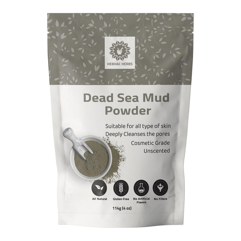 Hebhac HerbsDead Sea Mud Clay Powder for Facial Mask for Men & Women -114g - Natural Facial Cleanser, Skin Tightening, Blackhead Remover- Natural Mud clay powder