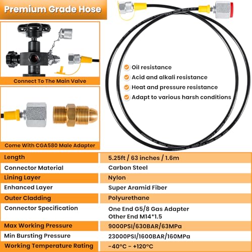 GK-01 Hydraulic Accumulator Nitrogen Charging System Nitrogen Fill Kit Pressure Test Gauge Kit Gas Charging Tool 3 Gauge 7 Couplings Gas Hose Main Valve CGA580 Adapter 100/250/400Bar 1500/4000/6000PSI