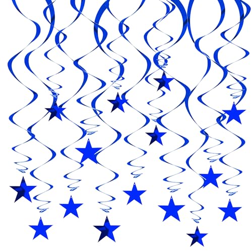 Image of BEISHIDA Blue Star Hanging Swirl Decorations,Hanging Gold Party Supplies for Graduation Wedding Baby Shower Decorations,Pack of 15