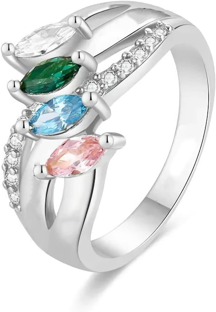 YDD 10K 14K 18K Solid Gold Birthstone Rings for Women Personalized Mothers Rings with 2-6 Birthstone Ring Engagement Anniversary Promise Ring Mother Daughter Ring